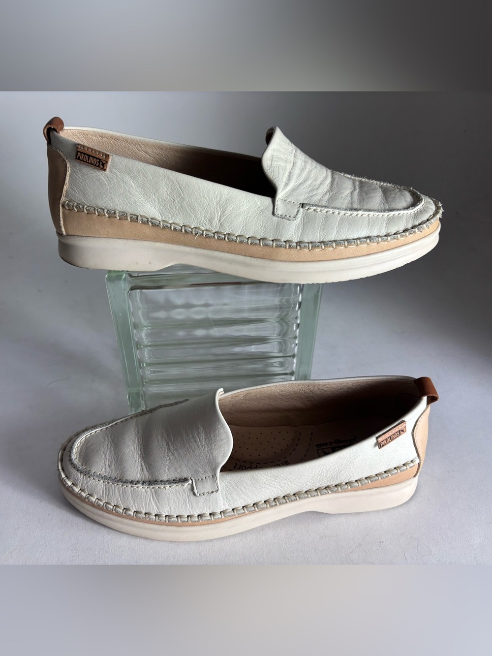 PIKOLINOS Women's Cream Leather Slip-On Moccasins/loafers 38 7.5/8